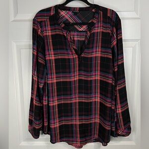 Torrid Women’s Georgette Pullover Long Sleeve Blouse - Plaid Black - Sz. 1 (1x)